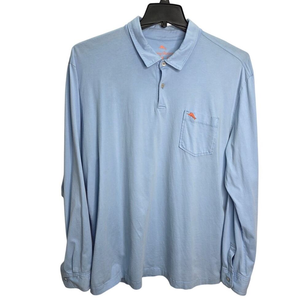 Tommy Bahama Relax Long Sleeve Polo Shirt XL Light Blue Pima Cotton Preppy